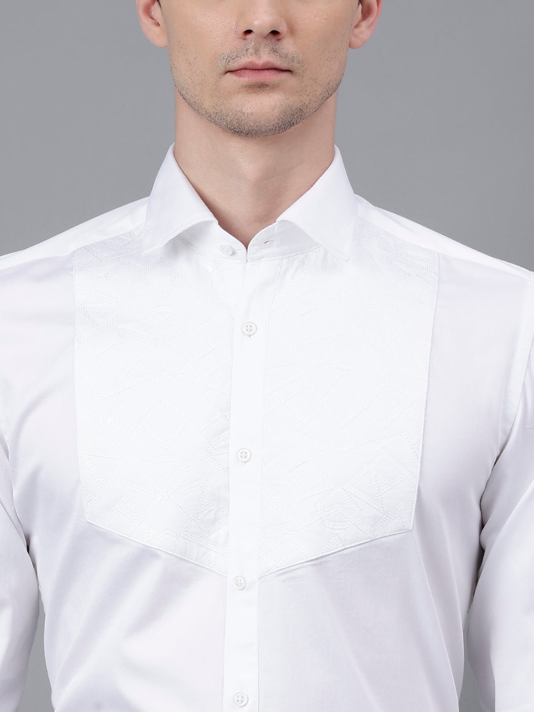 Men White Standard Fit Self Design Club Wear Shirt