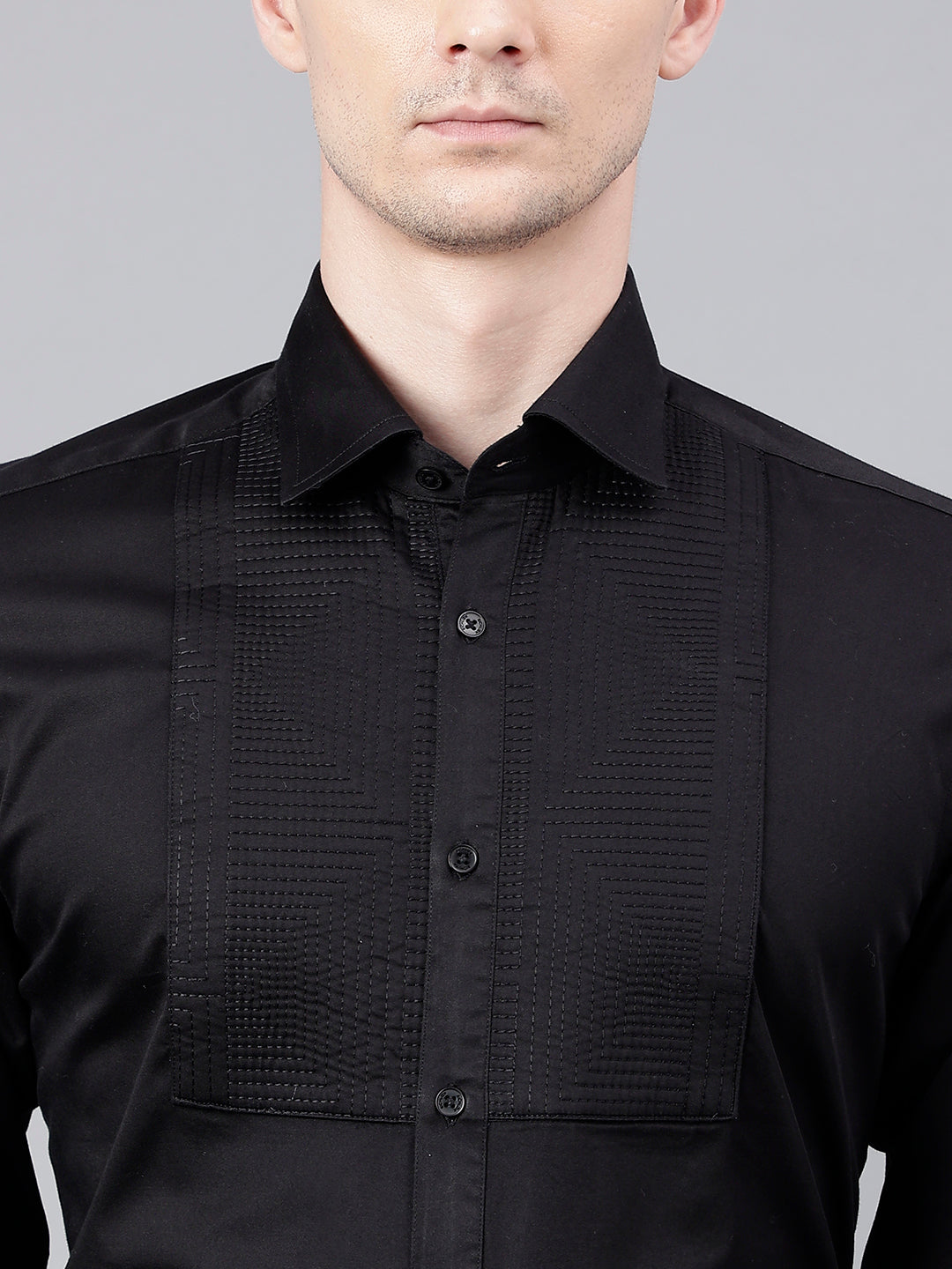 Men Black Standard Fit Self Design Club Wear Shirt