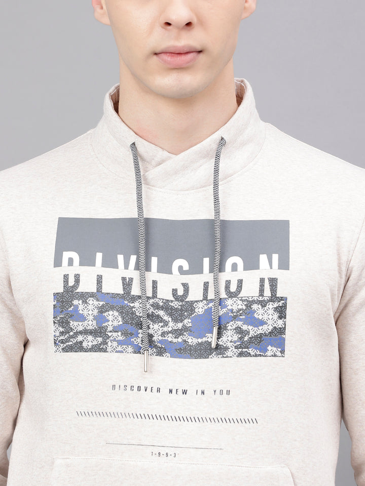 Men Oatmeal Standard Fit Printed Sweat Shirt