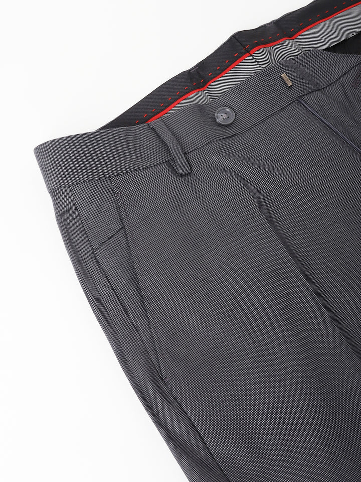 Men Charcoal Standard Fit Mid Rise Solid Formal Trouser