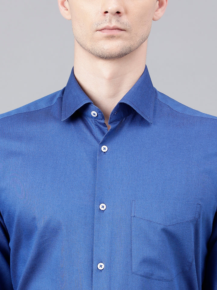 Men Royal Blue Standard Fit Solid Formal Shirt