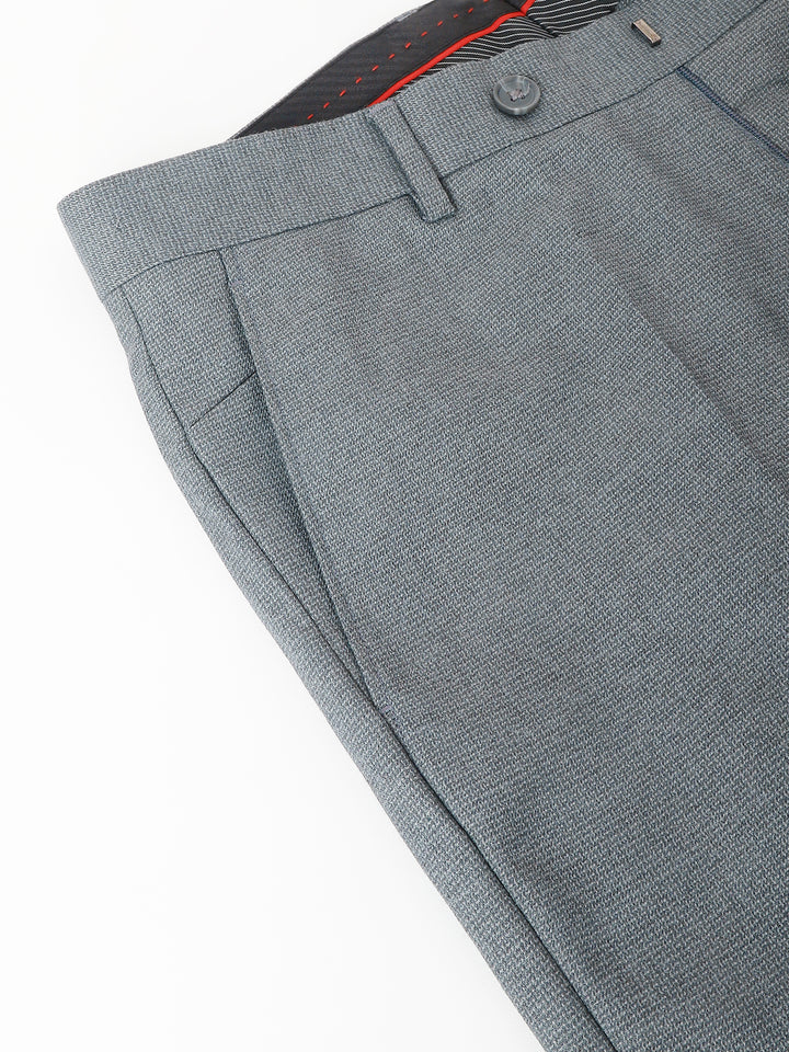 Men Grey Standard Fit Mid Rise Solid Formal Trouser