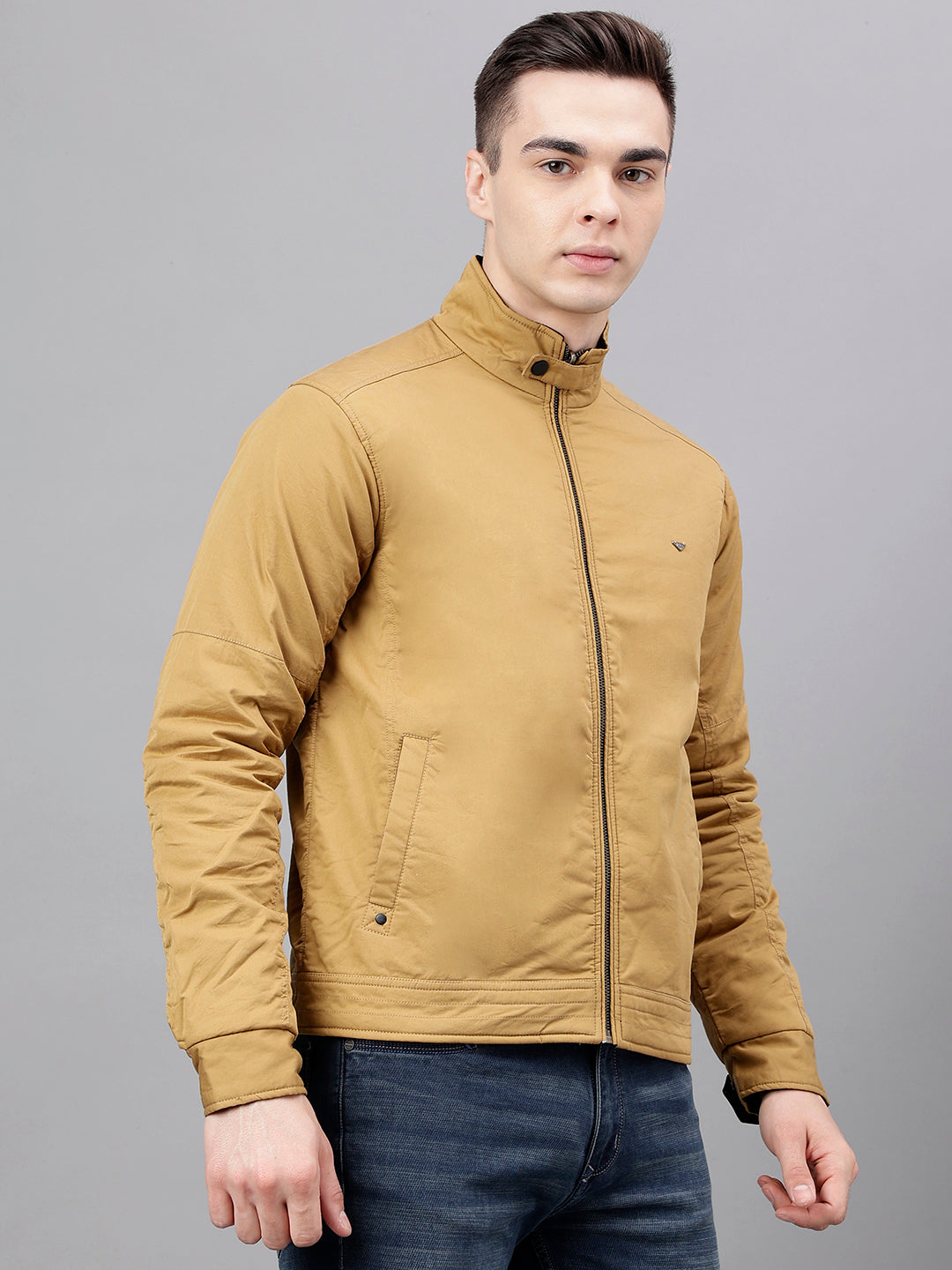 Men Khaki Standard Fit Solid Reversible Jacket