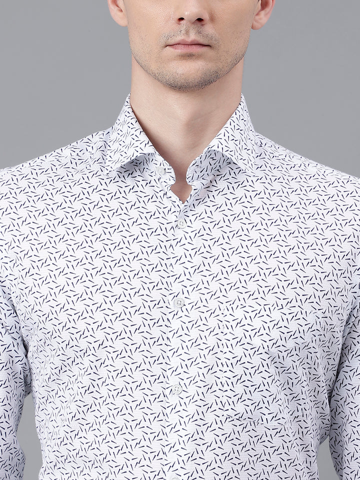 Men White Standard Fit Printed Club Wear Shirt