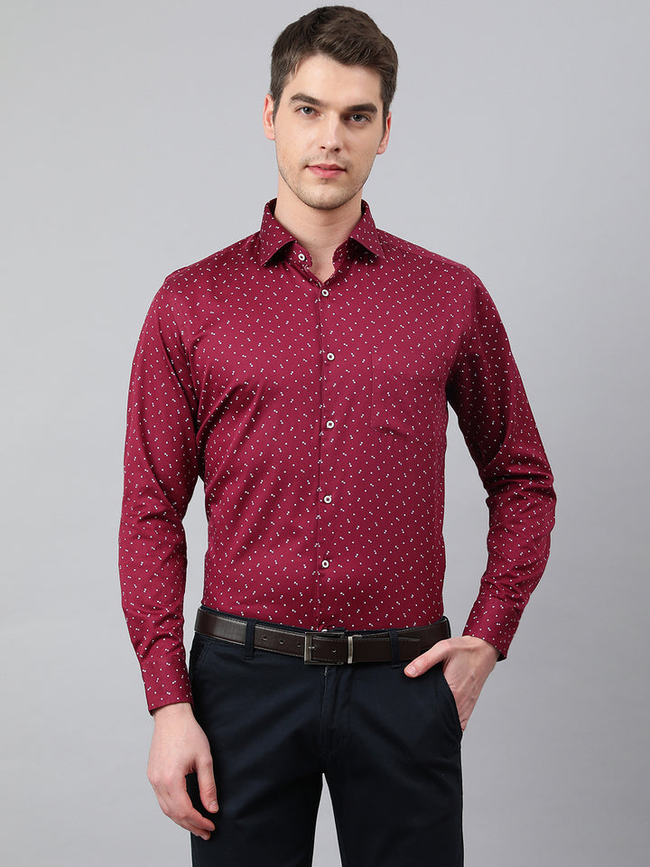 Men Wine Standard Fit Printed Club Wear Shirt