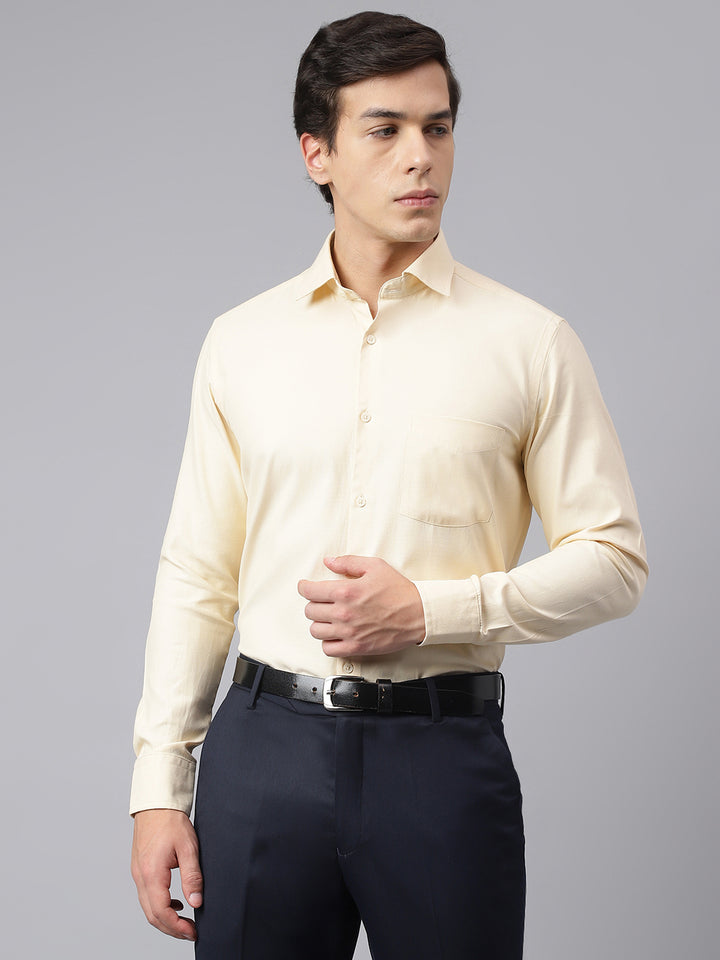 Men Dark Cream Regular Fit Solid Formal Shirt