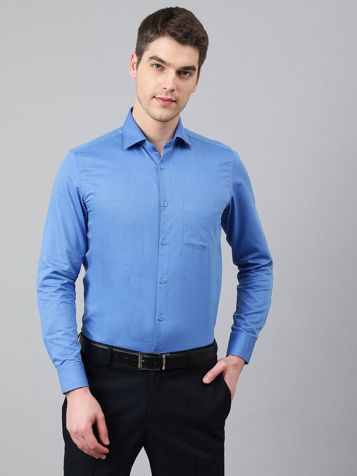 Men Blue Regular Fit Solid Formal Shirt