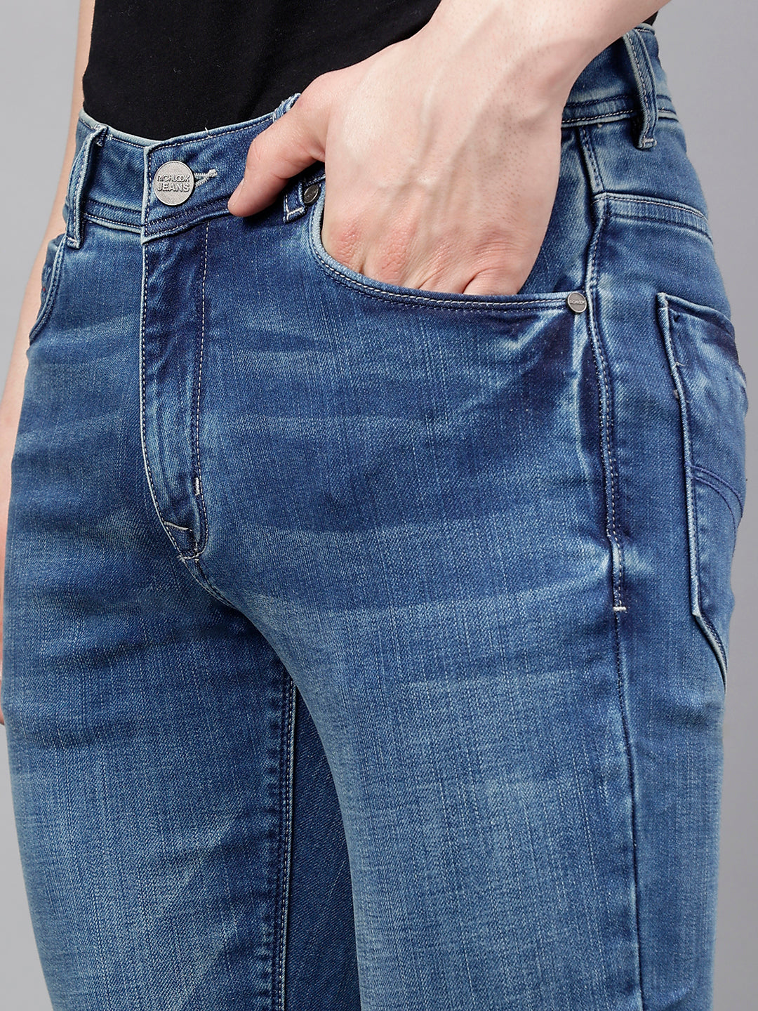 Men Mid Blue Slim Fit Washed Mid Rise Stretchable Jeans