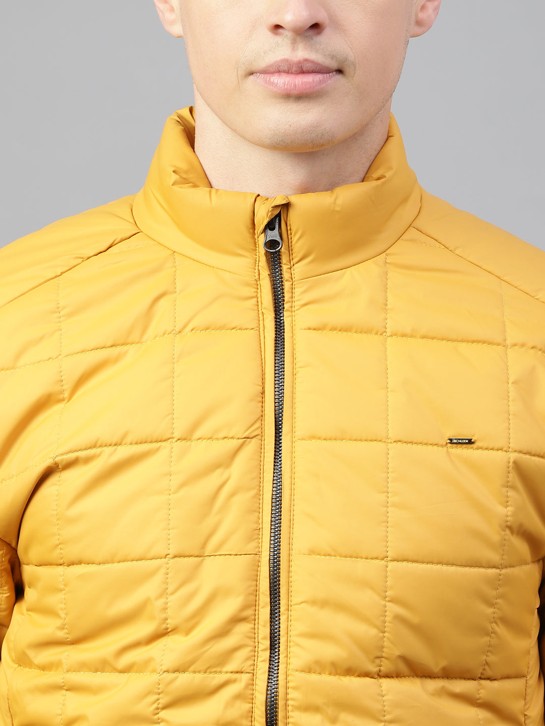 Men Ochre Regular Fit Solid Stand Collar Casual Jacket