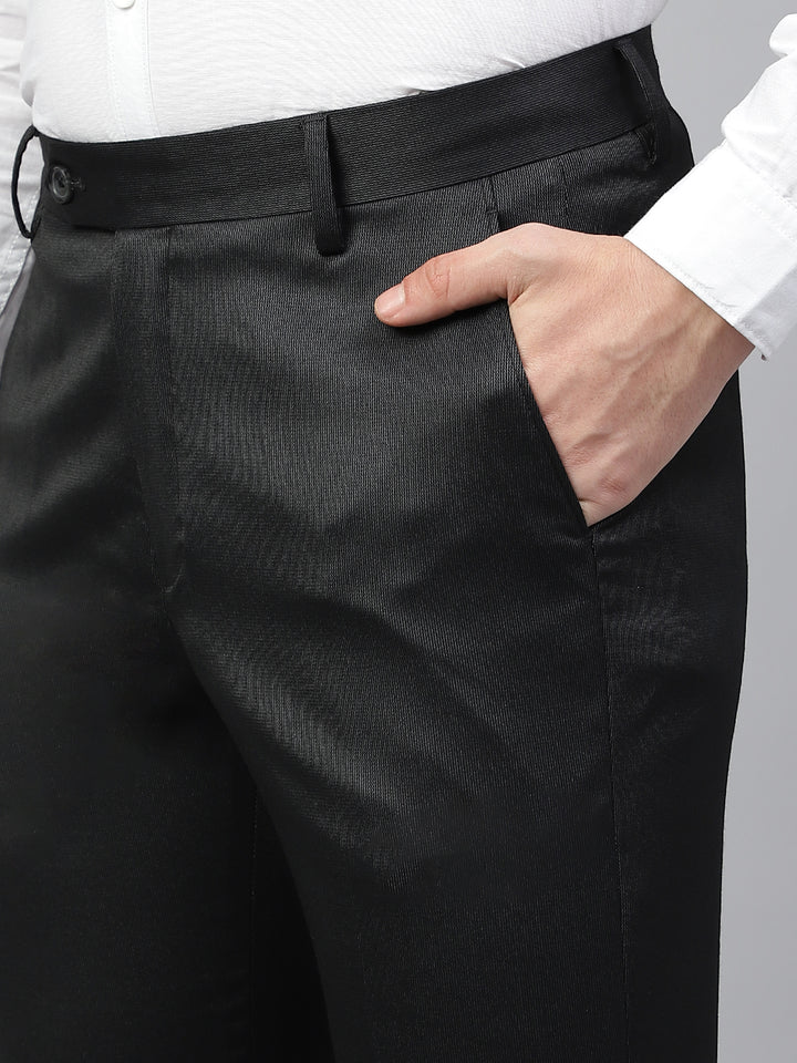 Men Black Regular Fit Solid Mid Rise Formal Trouser