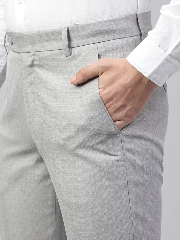 Men Light Grey Regular Fit Solid Mid Rise Formal Trouser