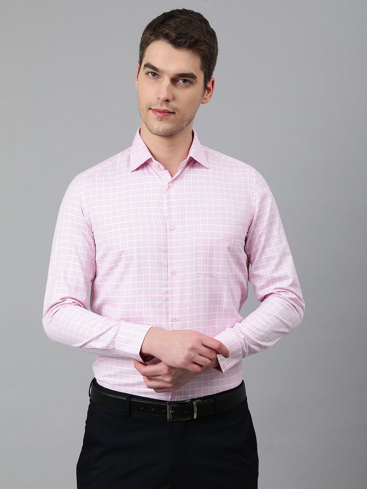 Men Pink Regular Fit Checkered Formal Shirt