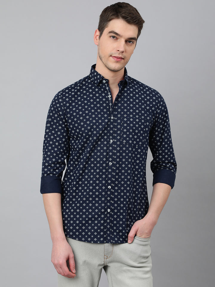 Men Navy Standard Fit Printed Casual Shirt