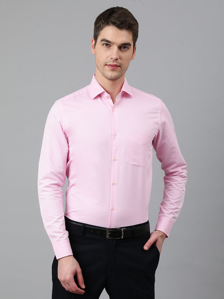 Men Pink Regular Fit Solid Formal Shirt