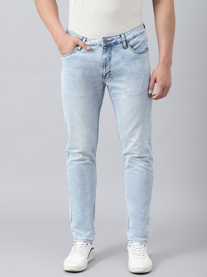 Men Ice Blue Slim Fit Mid Rise Clean Look Stretchable Jeans