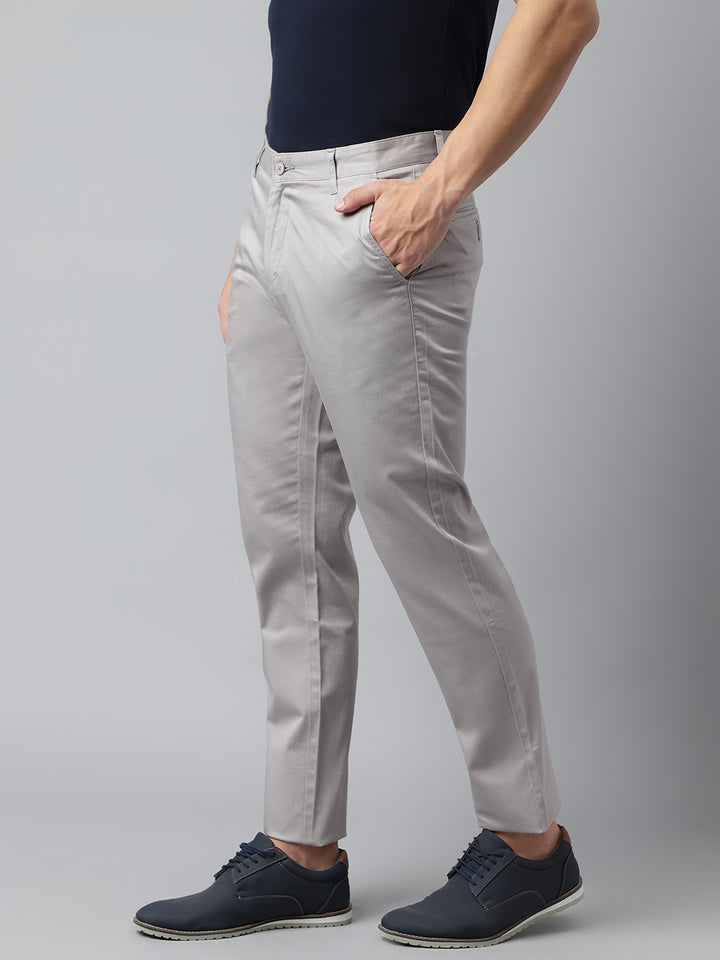 Men Grey Slim Fit Mid Rise Solid Casual Trouser