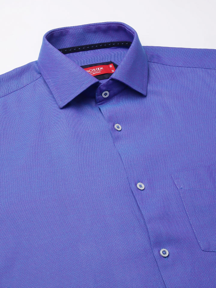 Men Royal Blue Standard Fit Solid Club Wear Shirt