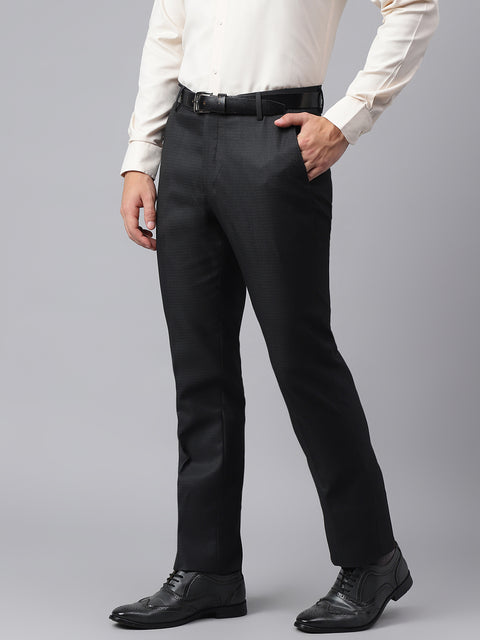 Men Dark Navy Smart Fit Mid Rise Formal Trouser