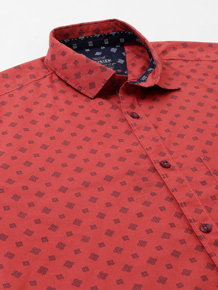 Men Rust Standard Fit Printed Casual Shirt