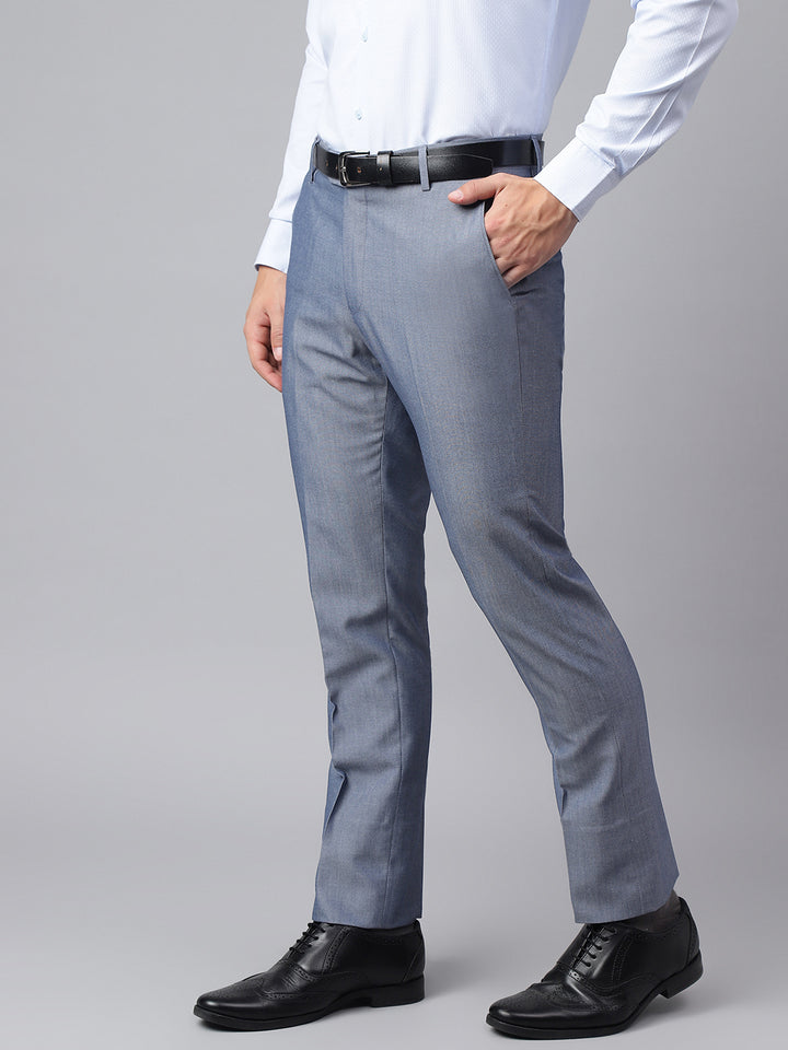 Men Blue Smart Fit Mid Rise Formal Trouser