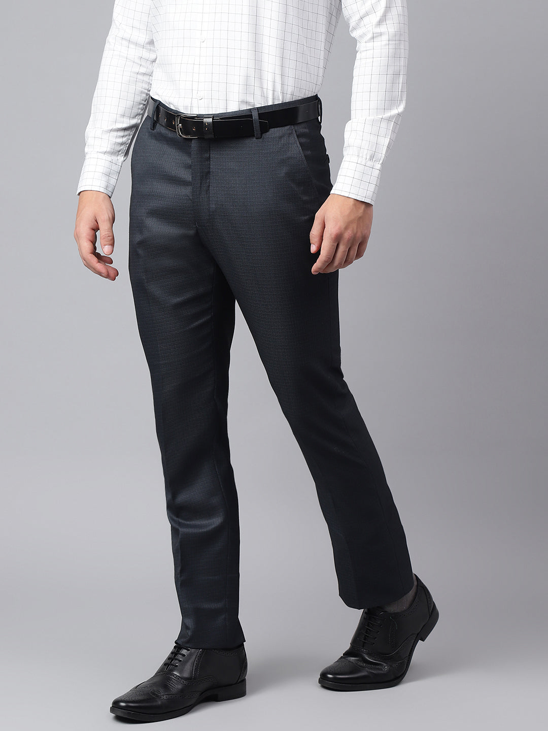 Men Navy Smart Fit Mid Rise Formal Trouser