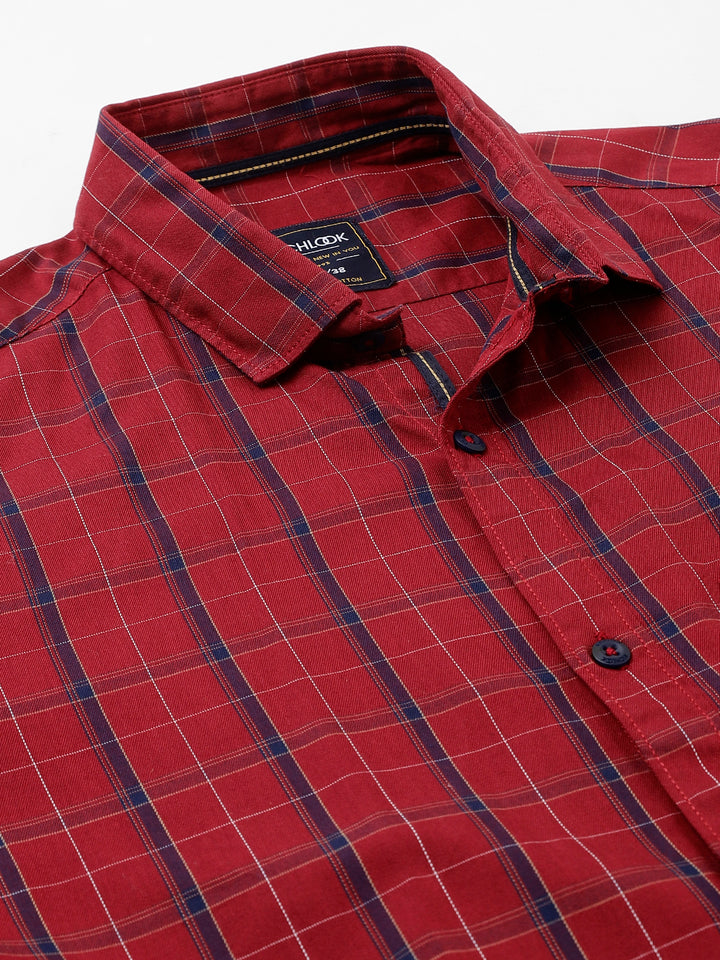 Men Maroon Standard Fit Checkered Casual Shirt