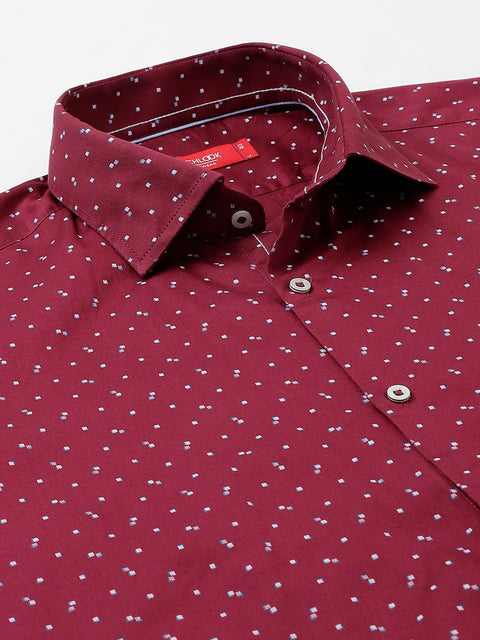 Men Wine Standard Fit Printed Club Wear Shirt