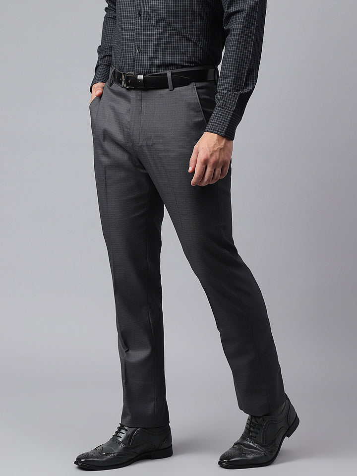 Men Dark Grey Smart Fit Mid Rise Formal Trouser