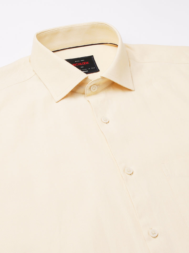 Men Dark Cream Regular Fit Solid Formal Shirt