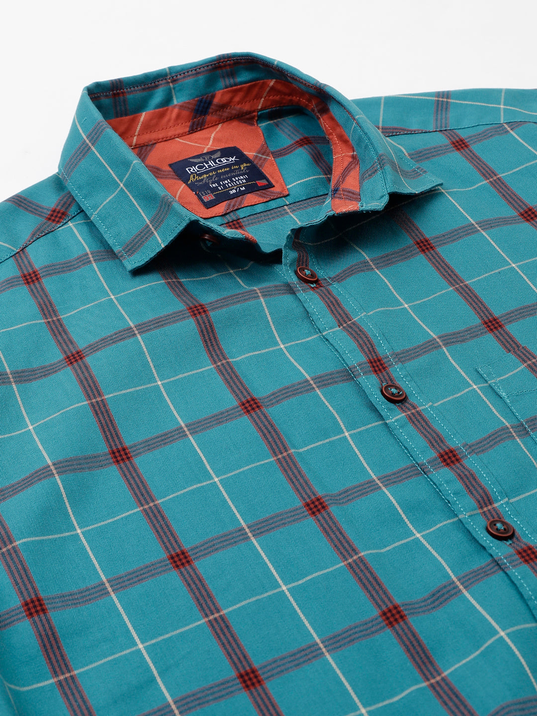 Men Teal Standard Fit Checkered Casual Shirt