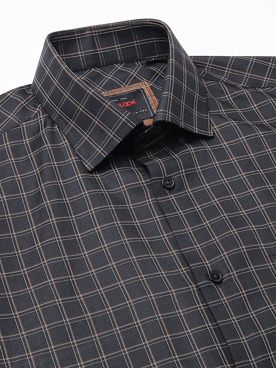 Men Black Regular Fit Checkered Formal Shirt