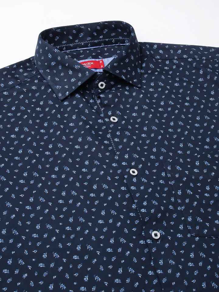 Men Navy Standard Fit Printed Club Wear Shirt