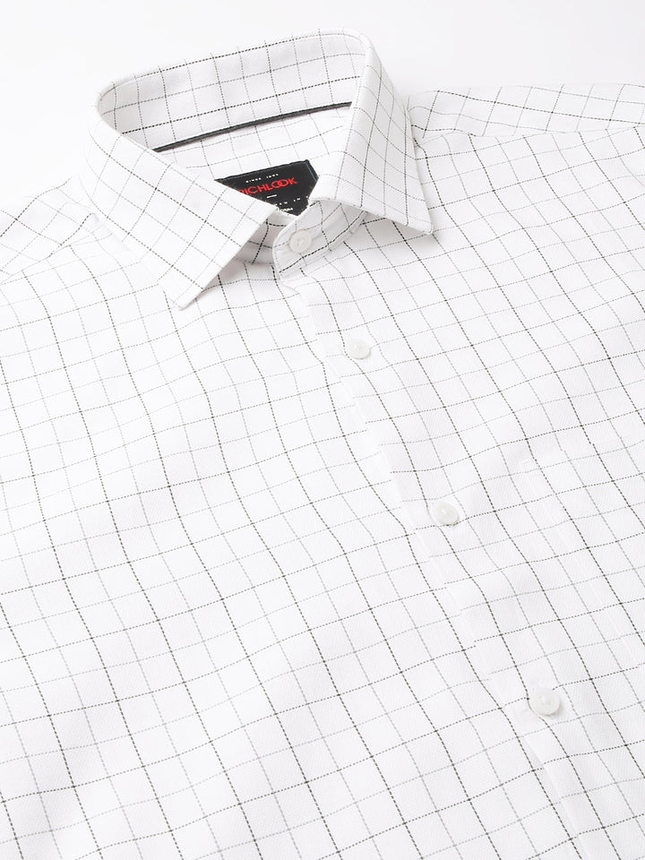 Men White Regular Fit Checkered Formal Shirt