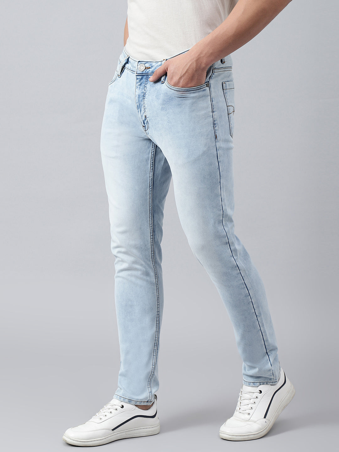 Men Ice Blue Slim Fit Mid Rise Clean Look Stretchable Jeans