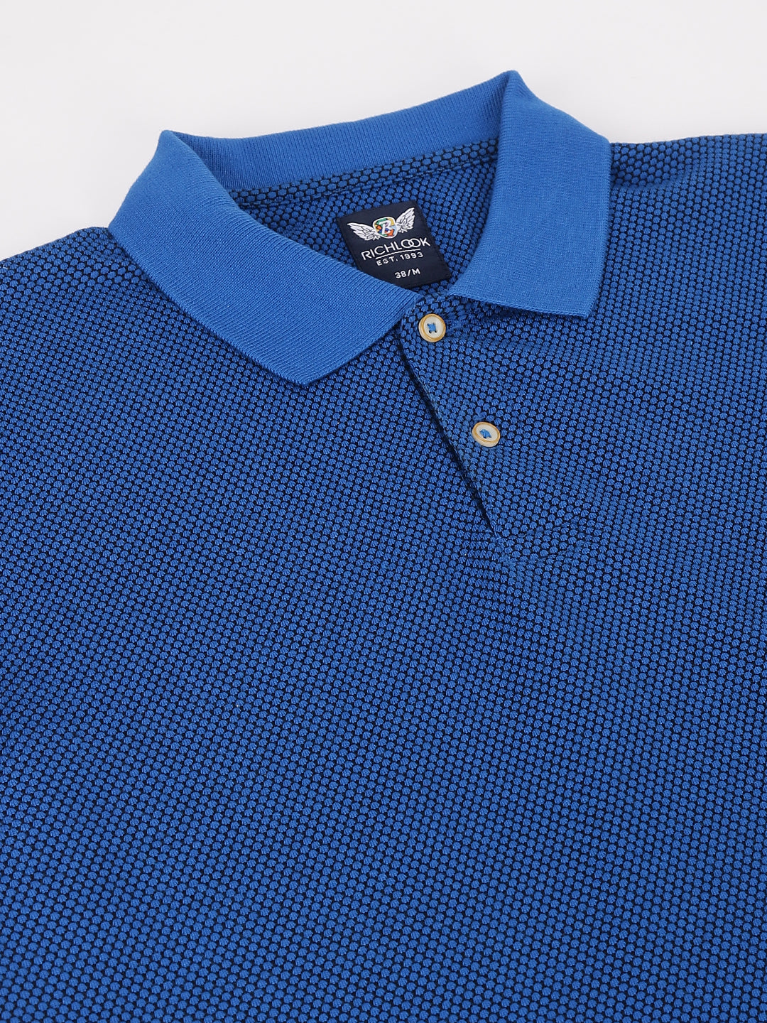 Men Royal Blue Regular Fit Solid Polo Neck Casual T-Shirt