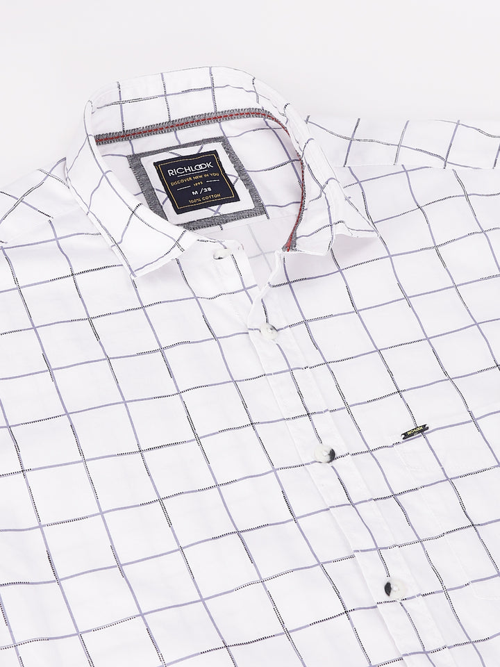 Men White Standard Fit Checkered Casual Shirt