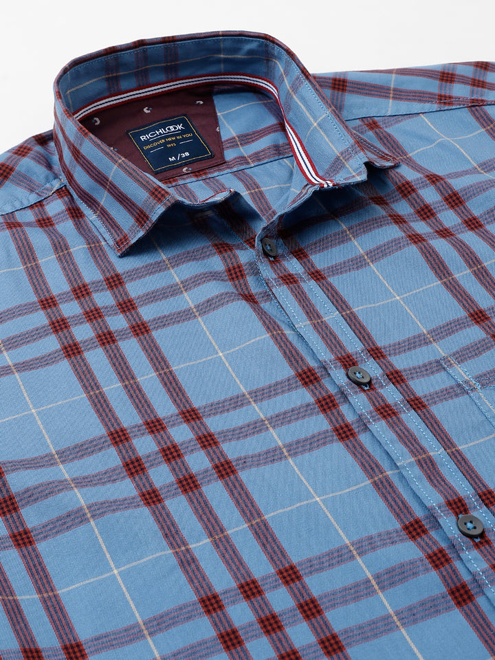 Men Blue Standard Fit Checkered Casual Shirt