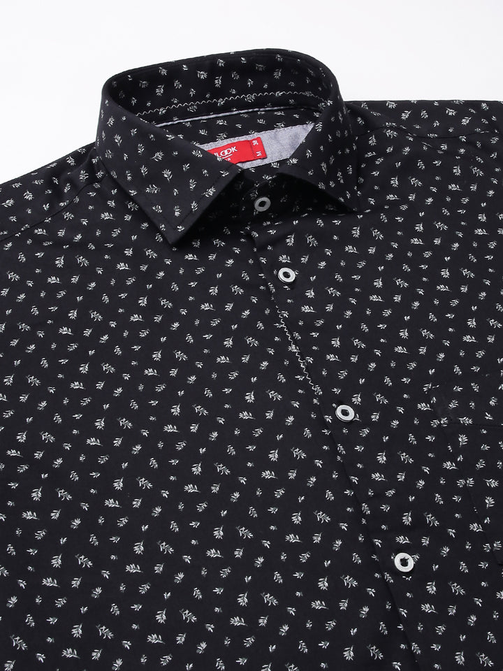 Men Black Standard Fit Printed Club Wear Shirt