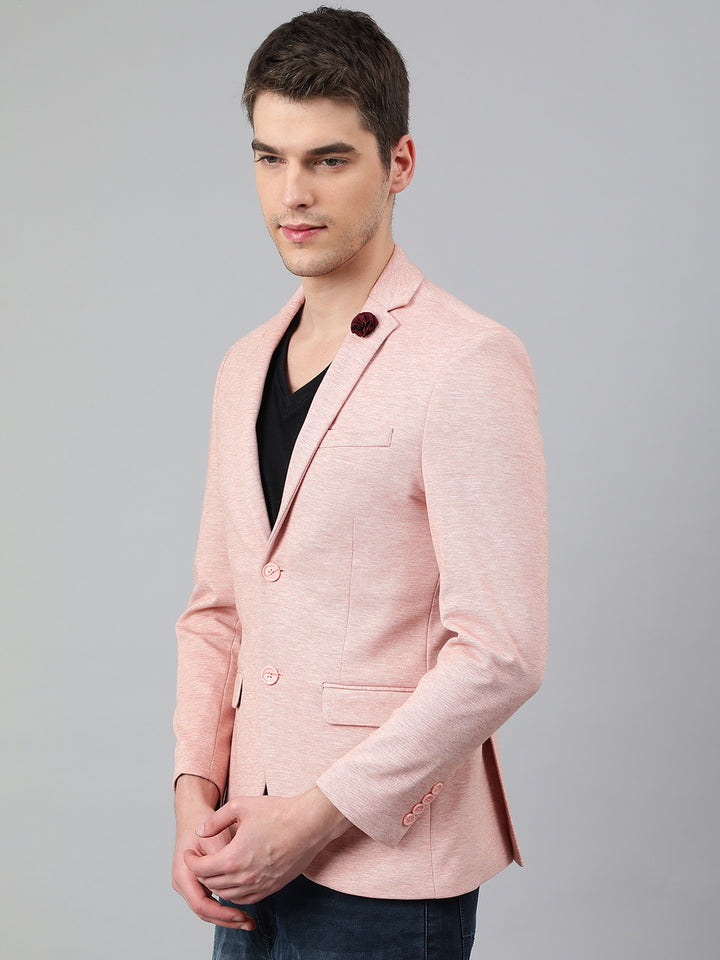 Men Peach Regular Fit Solid Notched Lapel Casual Blazer