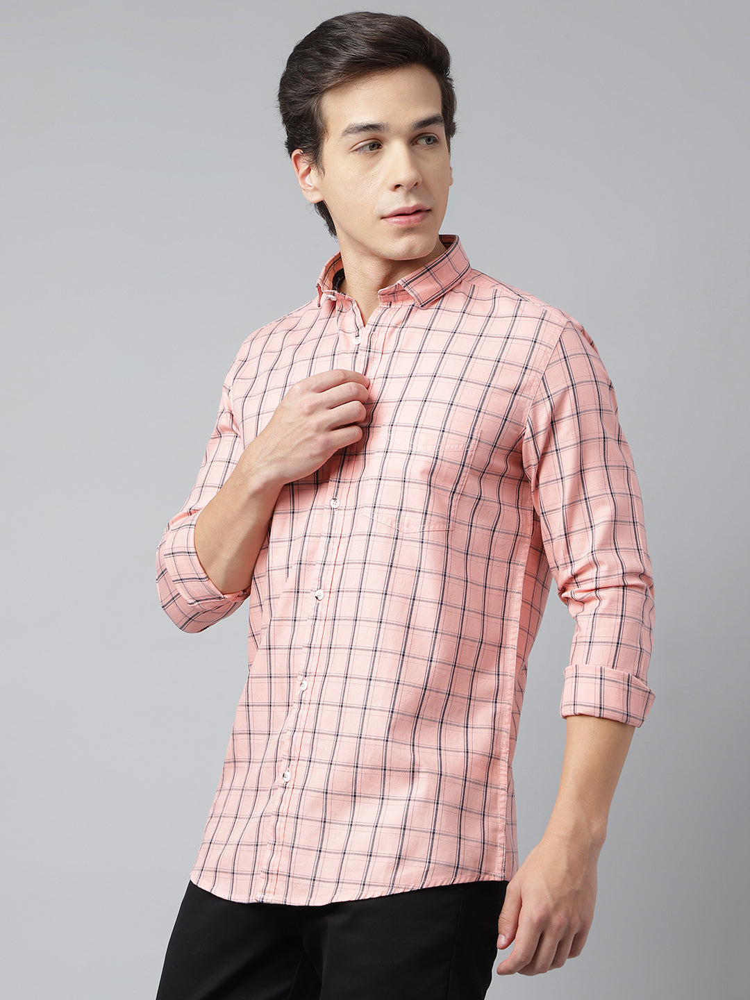 Men Peach Standard Fit Checkered Casual Shirt