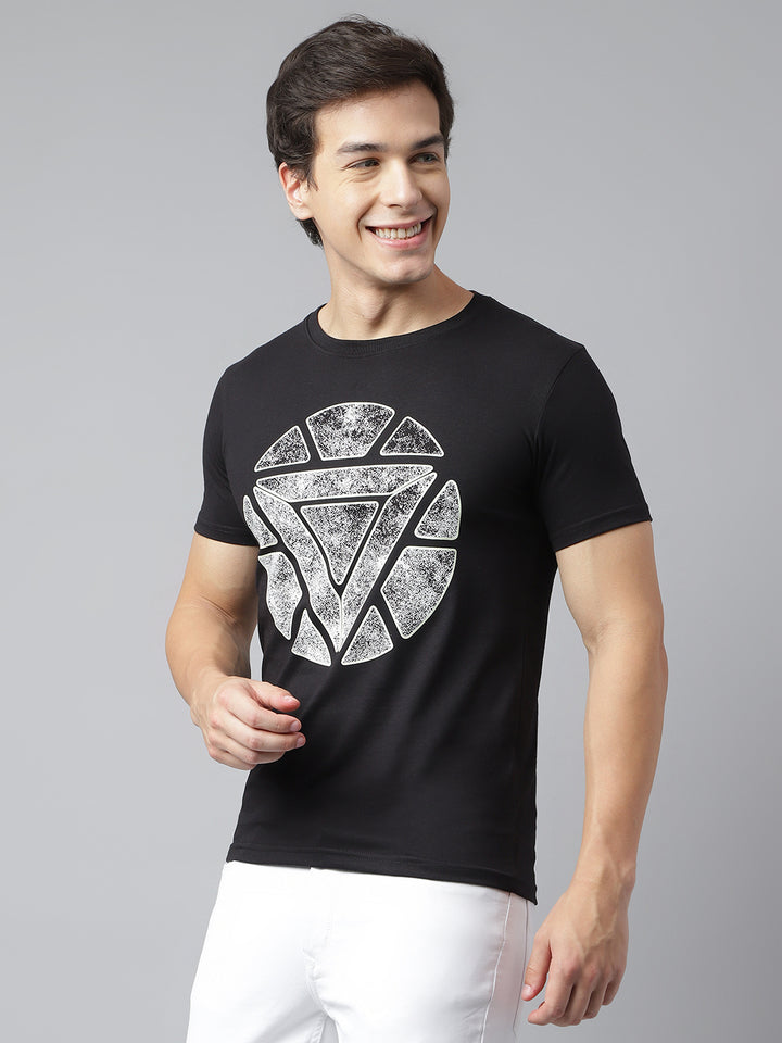 Men Black Regular Fit Printed Crew Neck Casual T-Shirt