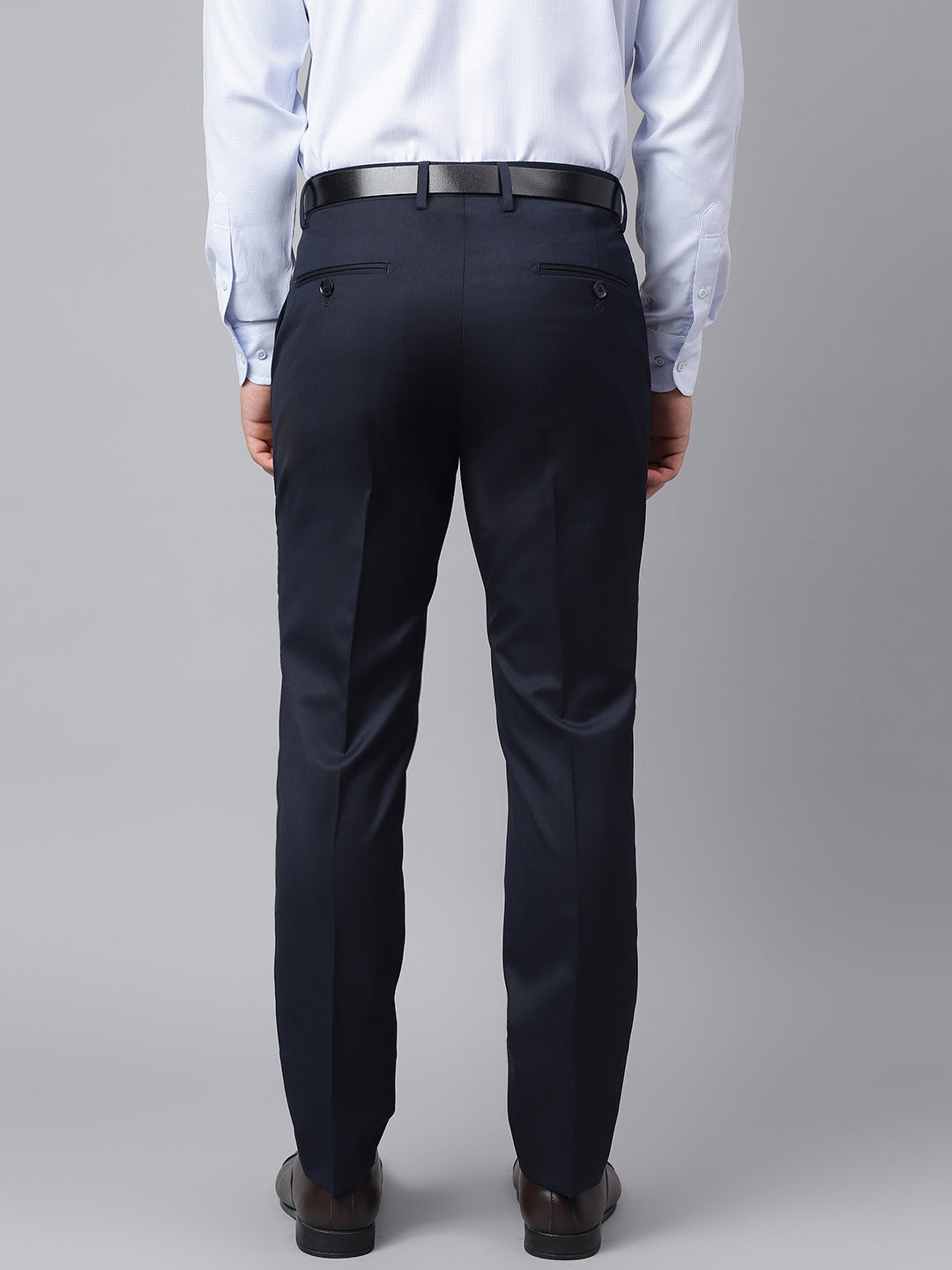 Men Navy Smart Fit Mid Rise Formal Trouser