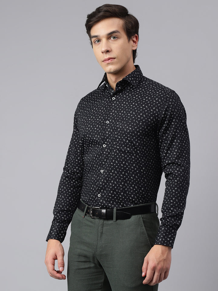 Men Black Standard Fit Printed Club Wear Shirt