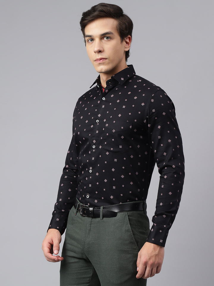 Men Black Standard Fit Printed Club Wear Shirt