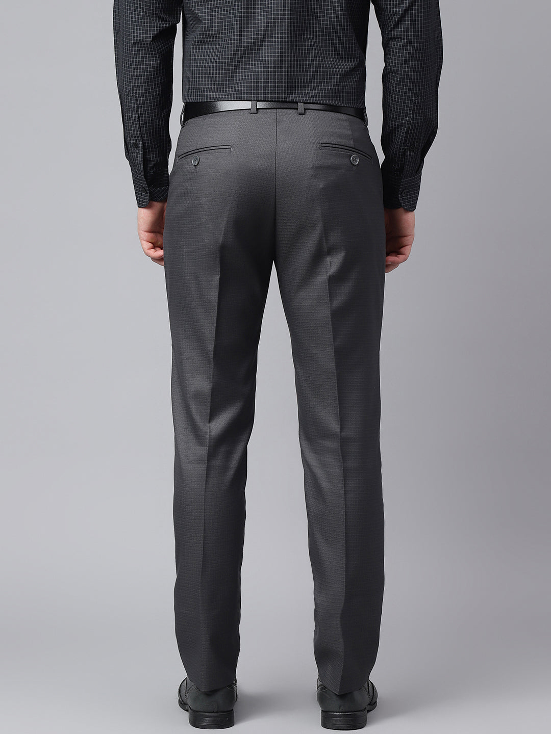 Men Dark Grey Smart Fit Mid Rise Formal Trouser