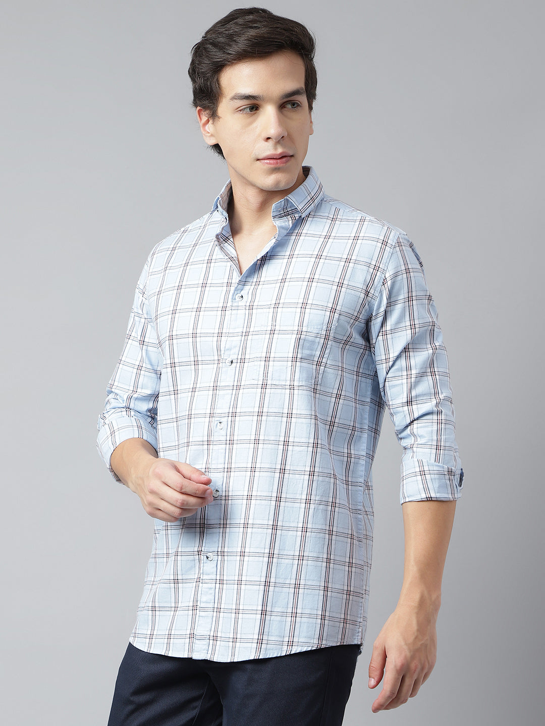 Men Ice Blue Standard Fit Checkered Casual Shirt