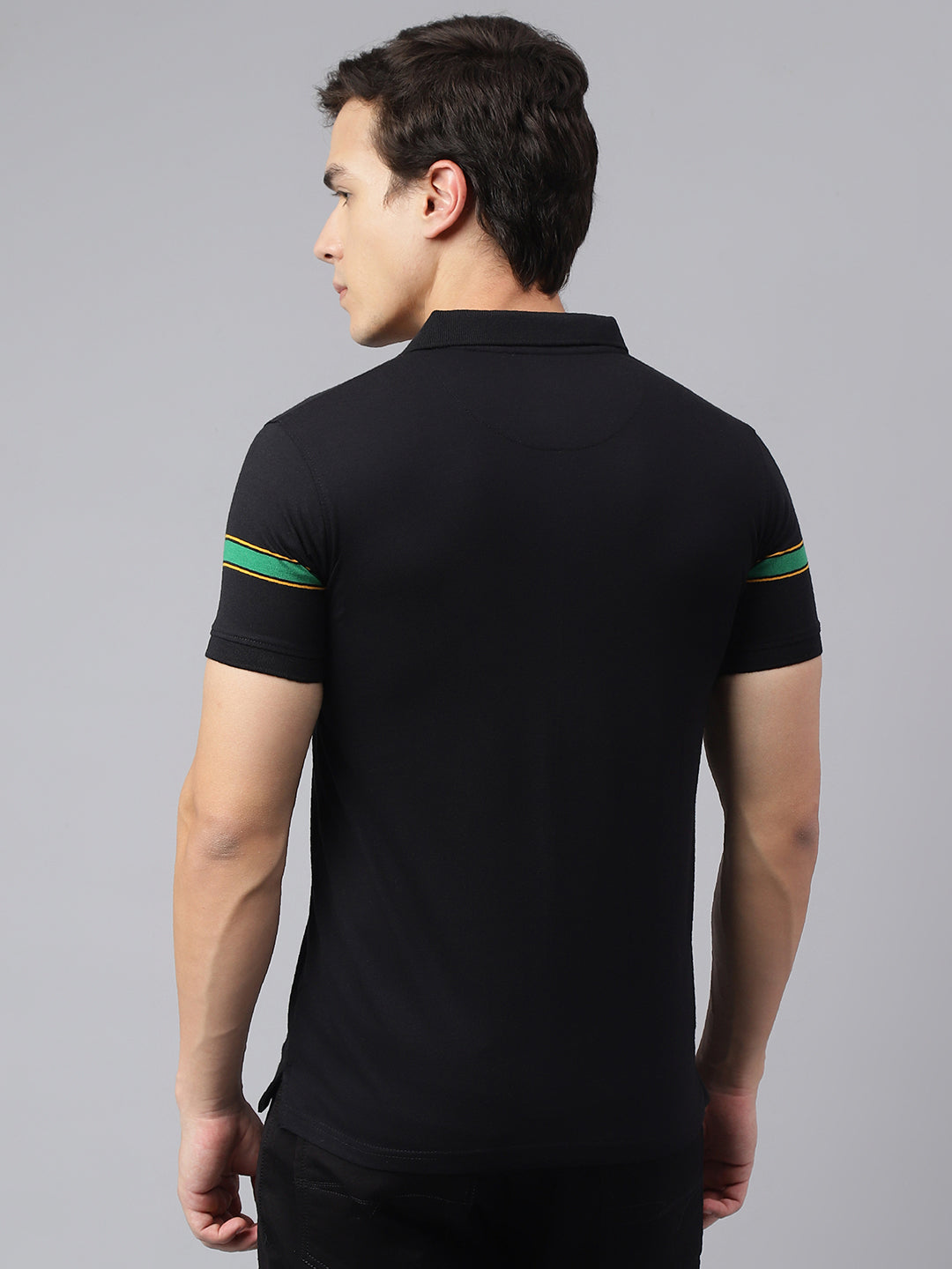 Men Black Regular Fit Striped Crew Neck Casual T-Shirt