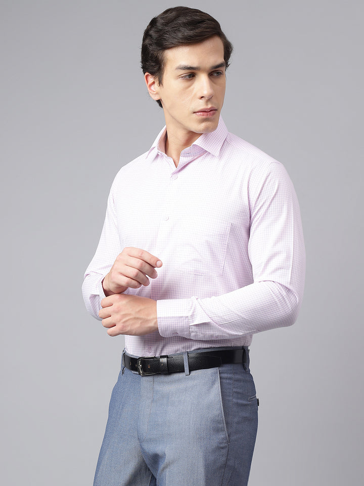 Men Pink Regular Fit Checkered Formal Shirt