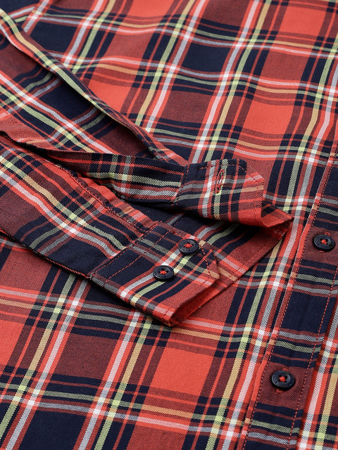 Men Red Standard Fit Checkered Casual Shirt