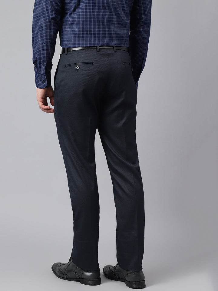 Men Navy Smart Fit Mid Rise Formal Trouser